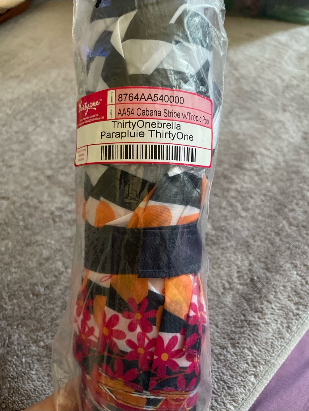 thirty-one Tropic Pop Cabana Stripe Compact Umbrella - Navy, Orange, Pink